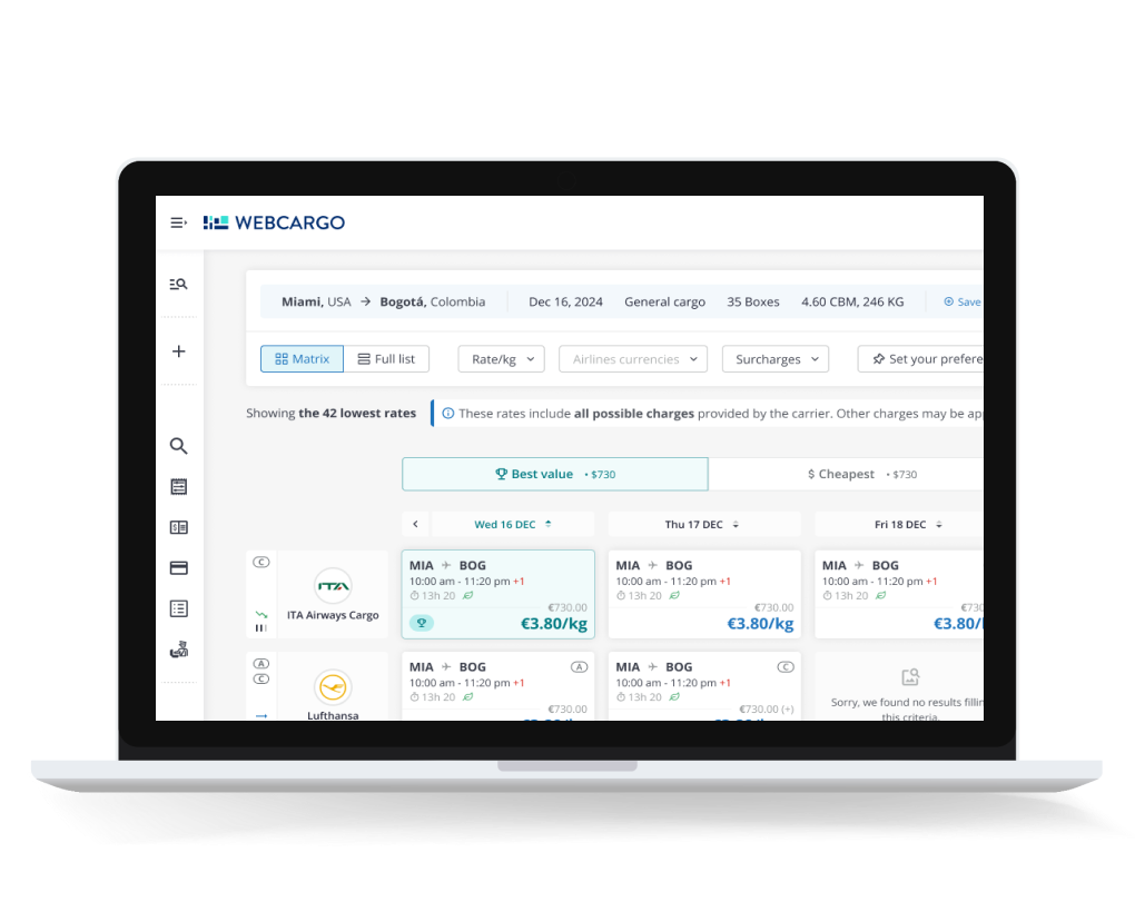 Image of ITA Airways Cargo in WebCargo matrix