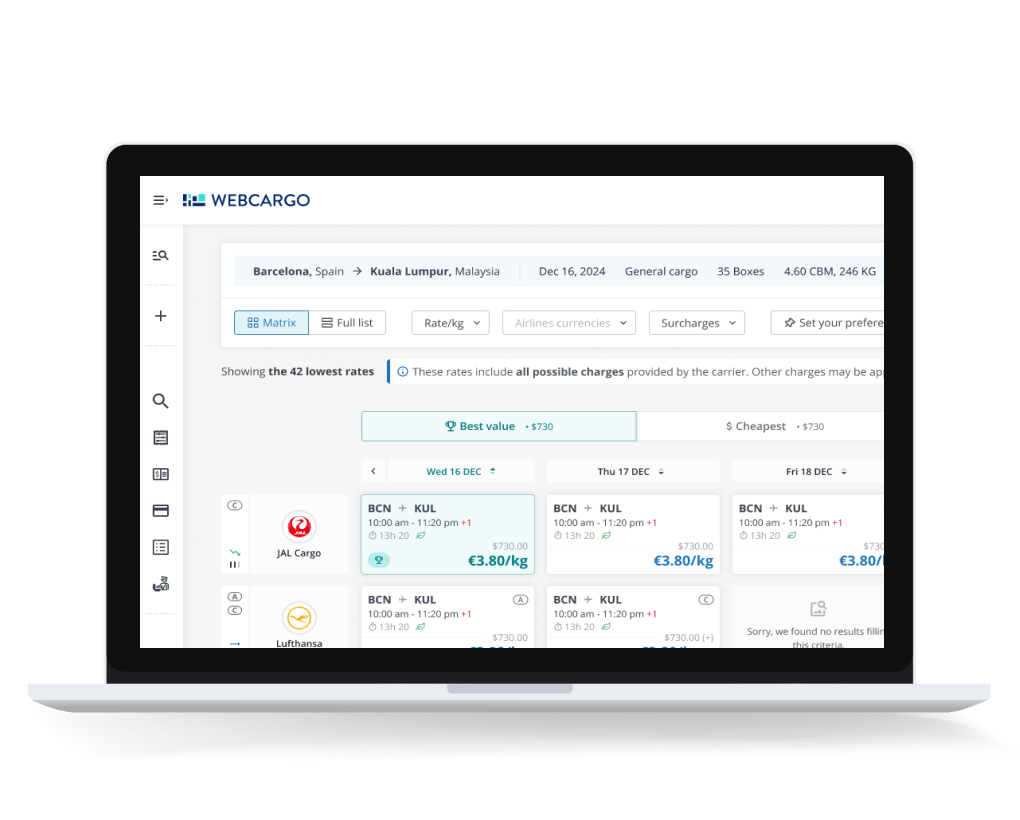 Image of JAL Cargo in WebCargo matrix
